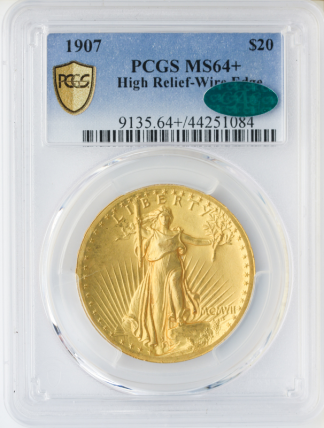 1907 $20 Saint Gaudens High Relief Wire Edge PCGS MS64 CAC +