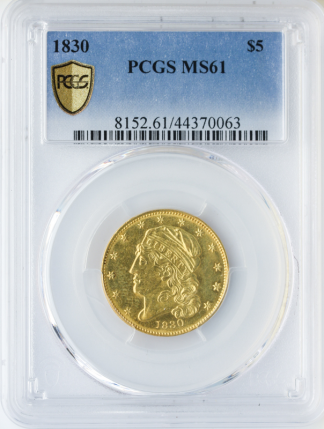 1830 $5 Capped Bust Left PCGS MS61