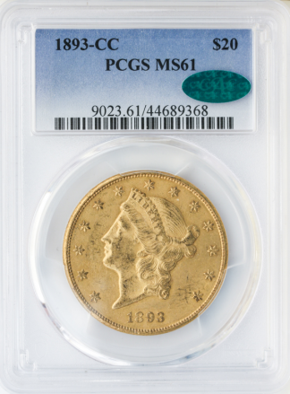 1893-CC $20 Liberty PCGS MS61 CAC