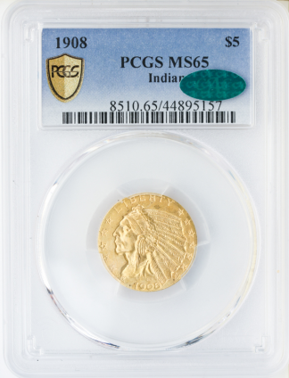 1908 $5 Indian PCGS MS65 CAC