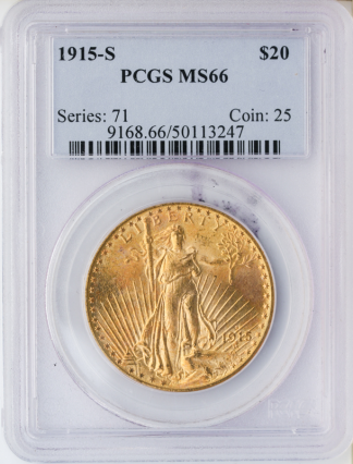 1915-S $20 Saint Gaudens PCGS MS66