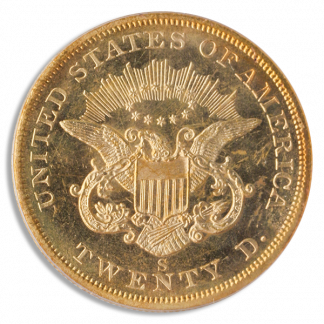 1857-S $20 Liberty SSCA PCGS MS63 CAC Proof Like 1857-S $20 Liberty SSCA PCGS MS63 CAC Proof Like