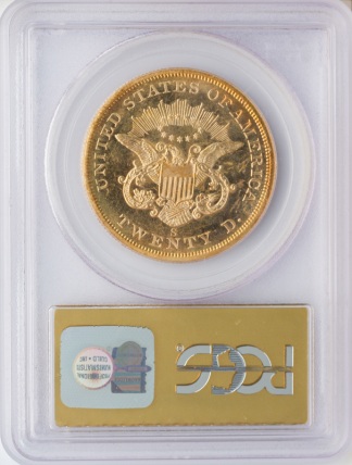 1857-S $20 Liberty SSCA PCGS MS63 CAC Proof Like