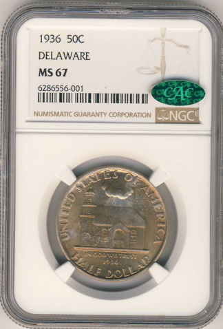 1936 Delaware Half Dollar Silver Commemorative NGC MS67 CAC 1936 Delaware Half Dollar Silver Commemorative NGC MS67 CAC