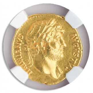 Roman Empire Hadrian Aureus NGC ChXF Str:5 Srf:3 7.33g