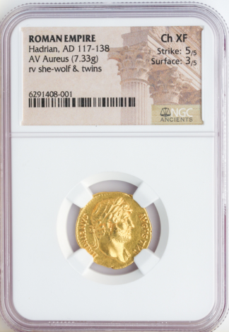 Roman Empire Hadrian Aureus NGC ChXF Str:5 Srf:3 7.33g Roman Empire Hadrian Aureus NGC ChXF Str:5 Srf:3 7.33g