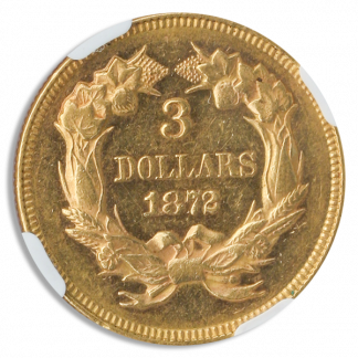 1872 $3 Indian Princess NGC AU58 CAC 1872 $3 Indian Princess NGC AU58 CAC