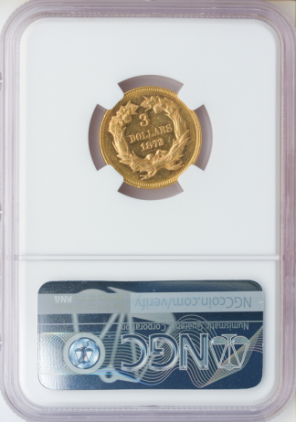 1872 $3 Indian Princess NGC AU58 CAC 1872 $3 Indian Princess NGC AU58 CAC
