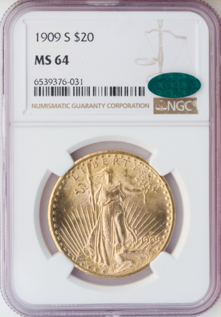1909-S $20Saint Gaudens NGC MS64 CAC 1909-S $20Saint Gaudens NGC MS64 CAC