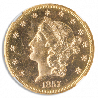 1857-S $20 Liberty SSCA NGC MS66 + Proof Like 1857-S $20 Liberty SSCA NGC MS66 + Proof Like