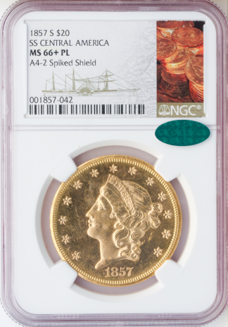 1857-S $20 Liberty SSCA NGC MS66 + Proof Like