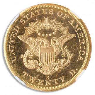 1857-S $20 Liberty SSCA NGC MS66 + Proof Like 1857-S $20 Liberty SSCA NGC MS66 + Proof Like