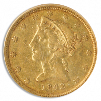 1842-C $5 Liberty Small Date PCGS  XF40 CAC