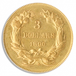 1860-S $3 Gold PCGS AU53 CAC