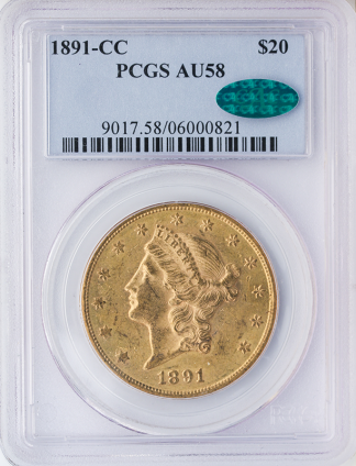 1891-CC $20 Liberty PCGS AU58 CAC 1891-CC $20 Liberty PCGS AU58 CAC