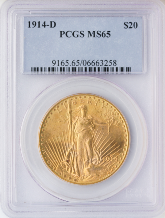 1914-D $20 Saint Gaudens PCGS MS65