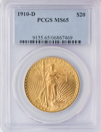 1910-D $20 Saint Gaudens PCGS MS65