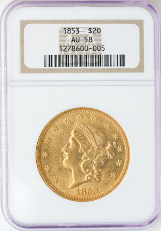 $20 LIBERTY 1853 NGC