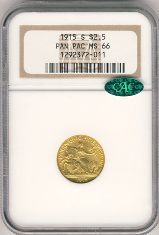 1915-S $2 1/2 Pan Pac NGC MS66 CAC 1915-S $2 1/2 Pan Pac NGC MS66 CAC