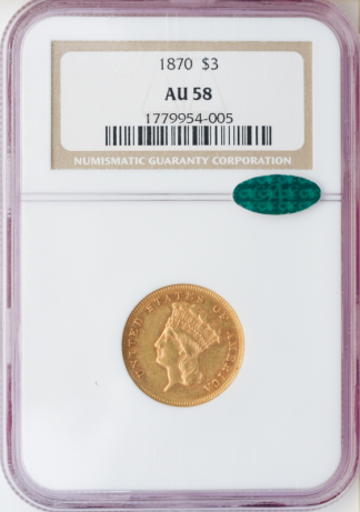 1870 $3 Indian Princess NGC AU58 1870 $3 Indian Princess NGC AU58