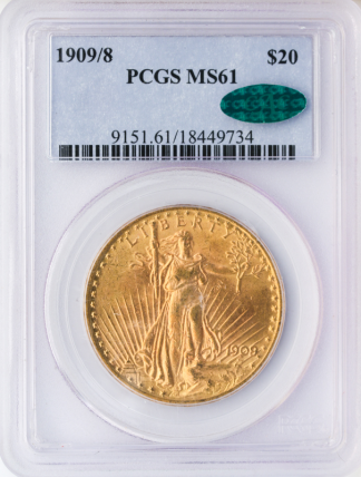 1909/8 $20 Gold St Gaudens PCGS MS61 CAC