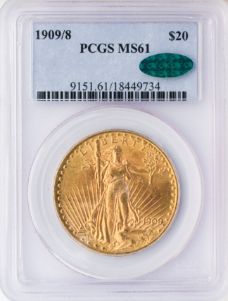 1909/8 $20 Gold St Gaudens PCGS MS61 CAC 1909/8 $20 Gold St Gaudens PCGS MS61 CAC
