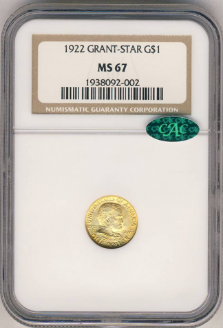 1922 Grant $1 Gold Commemorative With Star NGC MS67 CAC 1922 Grant $1 Gold Commemorative With Star NGC MS67 CAC