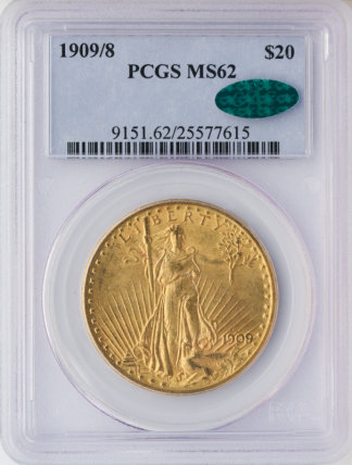 1909/8 $20 Saint Gaudens PCGS MS62 CAC 1909/8 $20 Saint Gaudens PCGS MS62 CAC