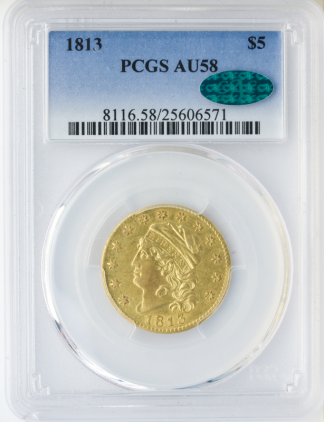 1813 $5 Capped Head PCGS AU58 CAC 1813 $5 Capped Head PCGS AU58 CAC