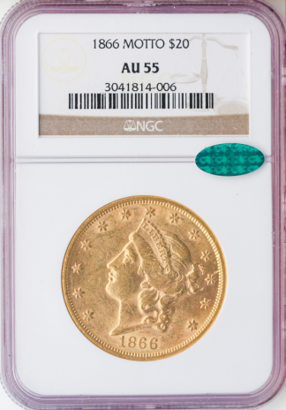 1866 $20 Liberty Type 2 NGC AU55 CAC 1866 $20 Liberty Type 2 NGC AU55 CAC