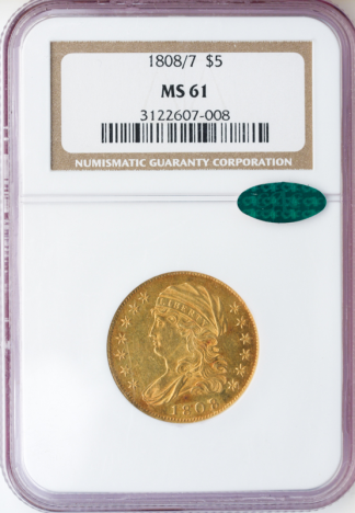 1808/7 $5 Capped Bust NGC MS61 CAC