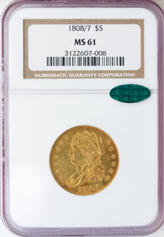 1808/7 $5 Capped Bust NGC MS61 CAC 1808/7 $5 Capped Bust NGC MS61 CAC