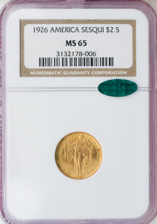 1926 $2 1/2 Sesquicentennial NGC MS65 CAC