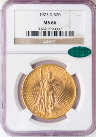 1923-D $20 Saint Gaudens NGC MS66 CAC 1923-D $20 Saint Gaudens NGC MS66 CAC