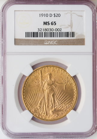 1910-D $20 Saint Gaudens NGC MS65