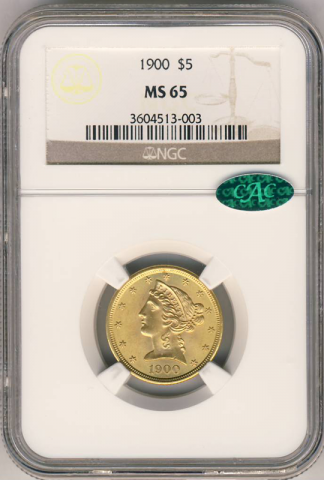 1900 $5 Liberty NGC MS65 CAC 1900 $5 Liberty NGC MS65 CAC