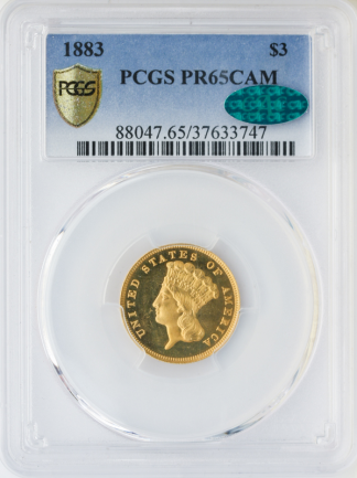 1883 $3 Indian Princess PCGS PR65 Cameo CAC 1883 $3 Indian Princess PCGS PR65 Cameo CAC
