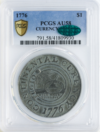 1776 Continental $1 CURENCY PCGS AU58 CAC