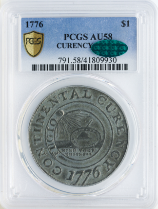 1776 Continental $1 CURENCY PCGS AU58 CAC 1776 Continental $1 CURENCY PCGS AU58 CAC