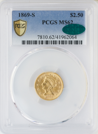 1869-S $2.50 Liberty PCGS MS62 CAC