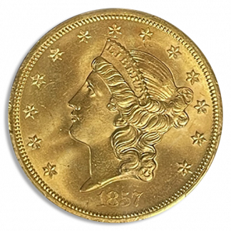 1857-S $20 Liberty SSCA PCGS MS66 CAC + 1857-S $20 Liberty SSCA PCGS MS66 CAC +