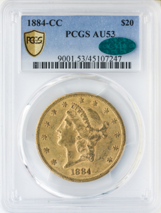 1884-CC $20 Liberty PCGS AU53 CAC