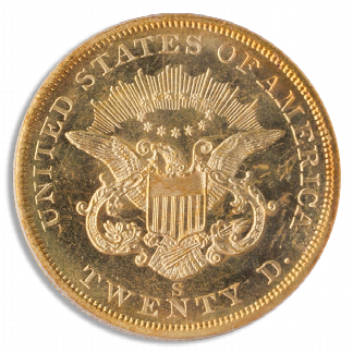 1857-S $20 Liberty SSCA PCGS MS63 CAC Proof Like 1857-S $20 Liberty SSCA PCGS MS63 CAC Proof Like