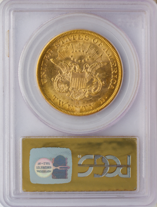 1856-S $20 Liberty SSCA No Serif Tilt S PCGS MS62 CAC 1856-S $20 Liberty SSCA No Serif Tilt S PCGS MS62 CAC
