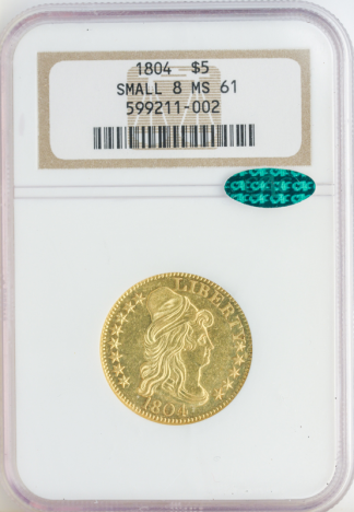 1804 $5 Draped Bust Small 8 NGC MS61 CAC 1804 $5 Draped Bust Small 8 NGC MS61 CAC