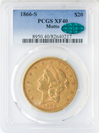 1866-S $20 Liberty With Motto PCGS XF40 CAC