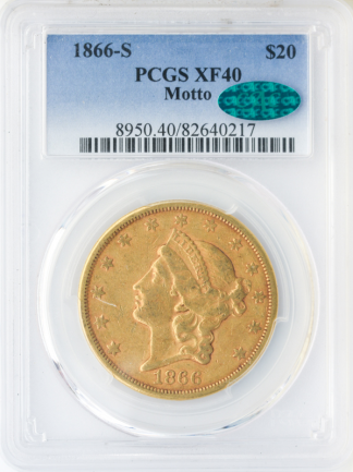1866-S $20 Liberty With Motto PCGS XF40 CAC 1866-S $20 Liberty With Motto PCGS XF40 CAC