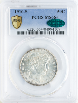 1910-S Barber Half Dollar PCGS MS66 CAC + 1910-S Barber Half Dollar PCGS MS66 CAC +