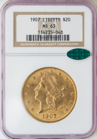 1907 $20 Liberty NGC MNS63 CAC 1907 $20 Liberty NGC MNS63 CAC