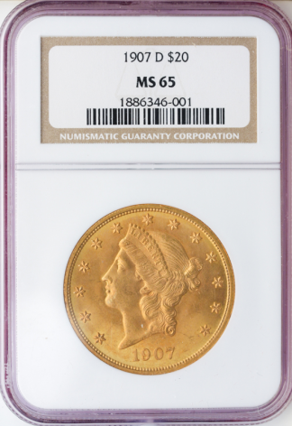 1907-D $20 Liberty NGC MS65